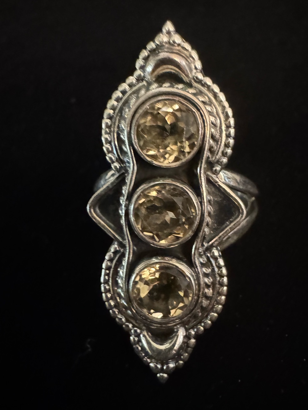 Sterling Silver‎ Three-Stone genuine Citrine Cocktail Ring - Yellow Gemstones